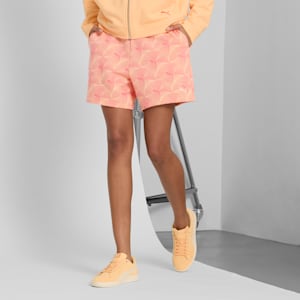 ESSENTIALS GRAPHIC Women's High-Rise 5" Shorts, Peach Frost-AOP, extralarge